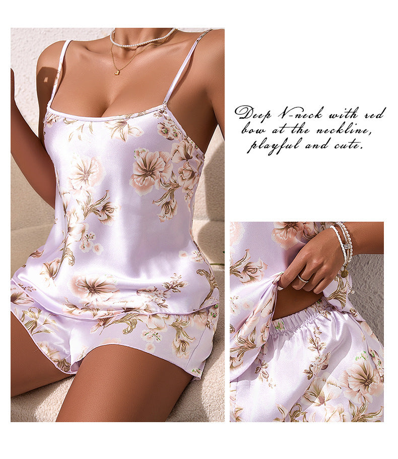 European and American Sexy Lingerie Satin Floral Print Temptation Nightdress Amazon AliExpress Bestseller428
