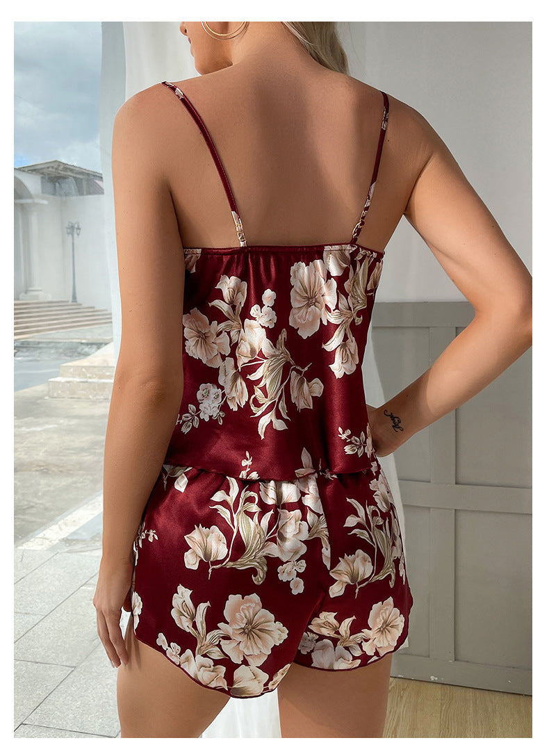 European and American Sexy Lingerie Satin Floral Print Temptation Nightdress Amazon AliExpress Bestseller428
