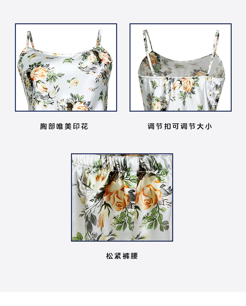 European and American Sexy Lingerie Satin Floral Print Temptation Nightdress Amazon AliExpress Bestseller428