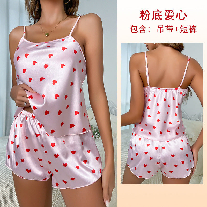 European and American Sexy Lingerie Satin Floral Print Temptation Nightdress Amazon AliExpress Bestseller428