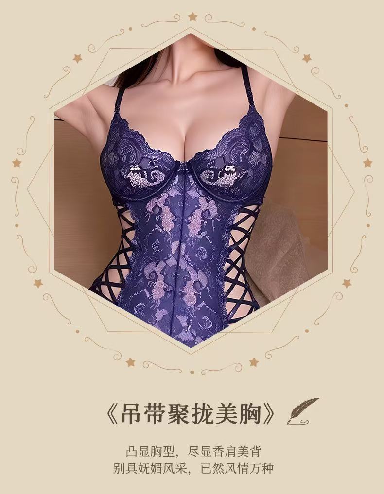 Summer New Lace Trim Hollow Out Strap Underwire Camisole Shapewear Bodysuit