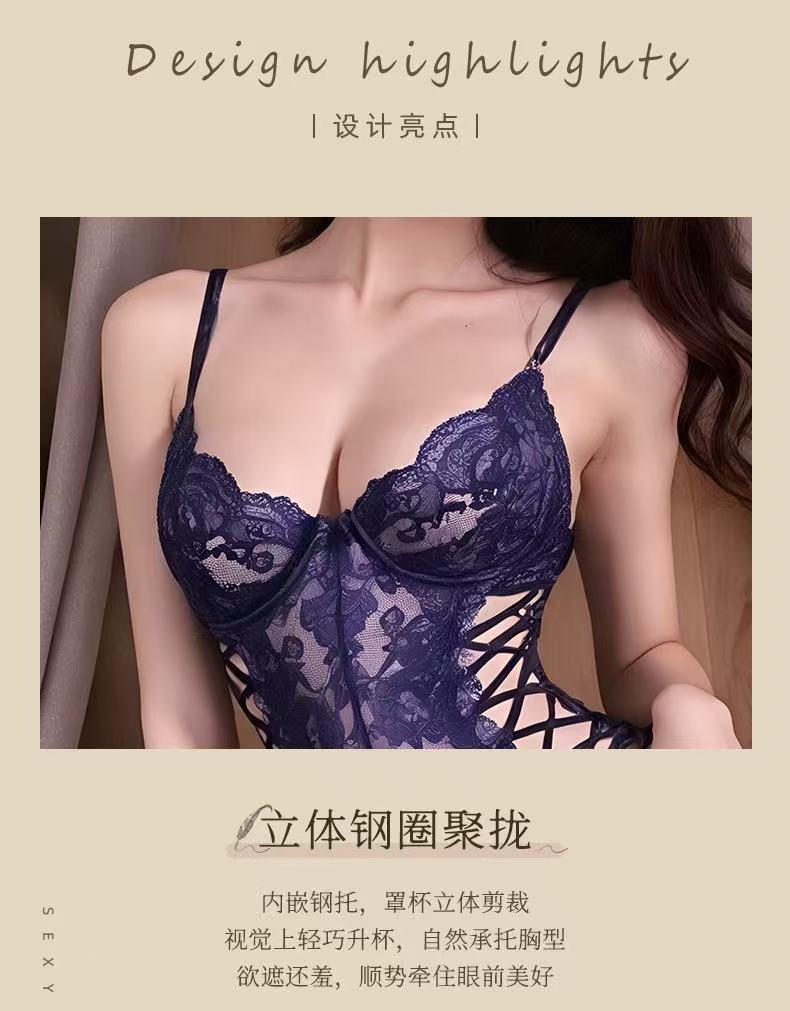 Summer New Lace Trim Hollow Out Strap Underwire Camisole Shapewear Bodysuit
