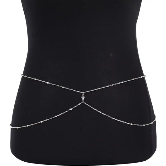 European and American Fashion Waist Chain Summer Casual Sexy Women's Beaded Chain Double-Sided Rhinestone Body Chain Jewelry