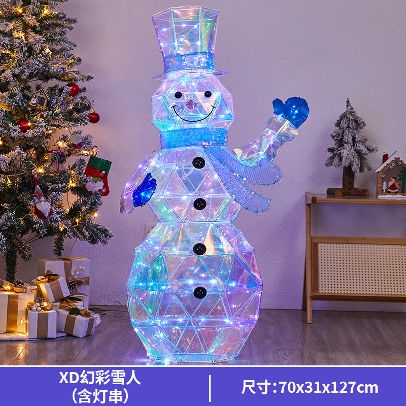 Christmas Colorful Glowing Iron Art Reindeer with Lights Snowman Mall Hotel Scene Decoration Christmas Reindeer Ornament