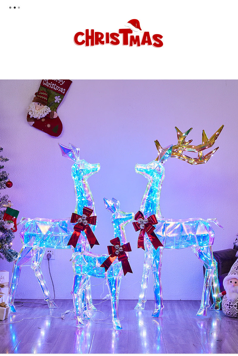 Christmas Colorful Glowing Iron Art Reindeer with Lights Snowman Mall Hotel Scene Decoration Christmas Reindeer Ornament