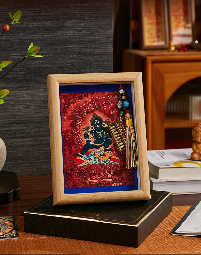 Tibetan Zahi Lhamo Thangka Pendant with Golden Abacus - Wealth Activation Talisman & Spiritual Travel Souvenir