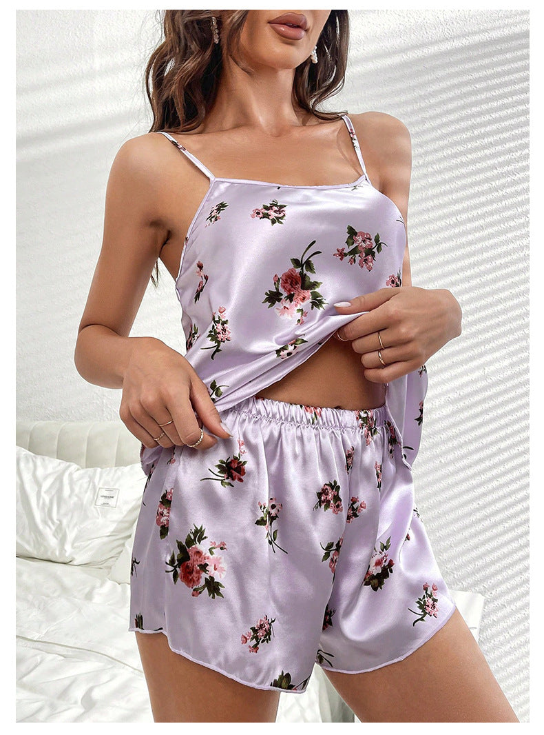 European and American Sexy Lingerie Satin Floral Print Temptation Nightdress Amazon AliExpress Bestseller428
