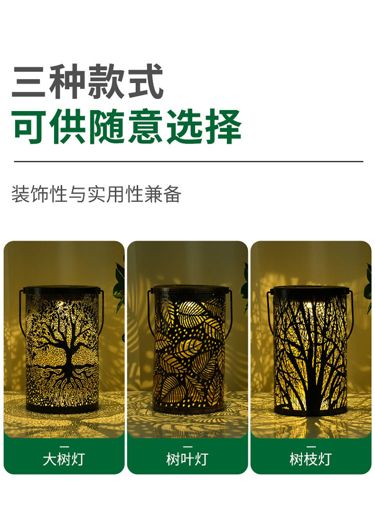 Amazon New Iron Art Large Tree Light Outdoor Courtyard Solar Landscape Light Decorative Atmosphere Hollow Hanging Light