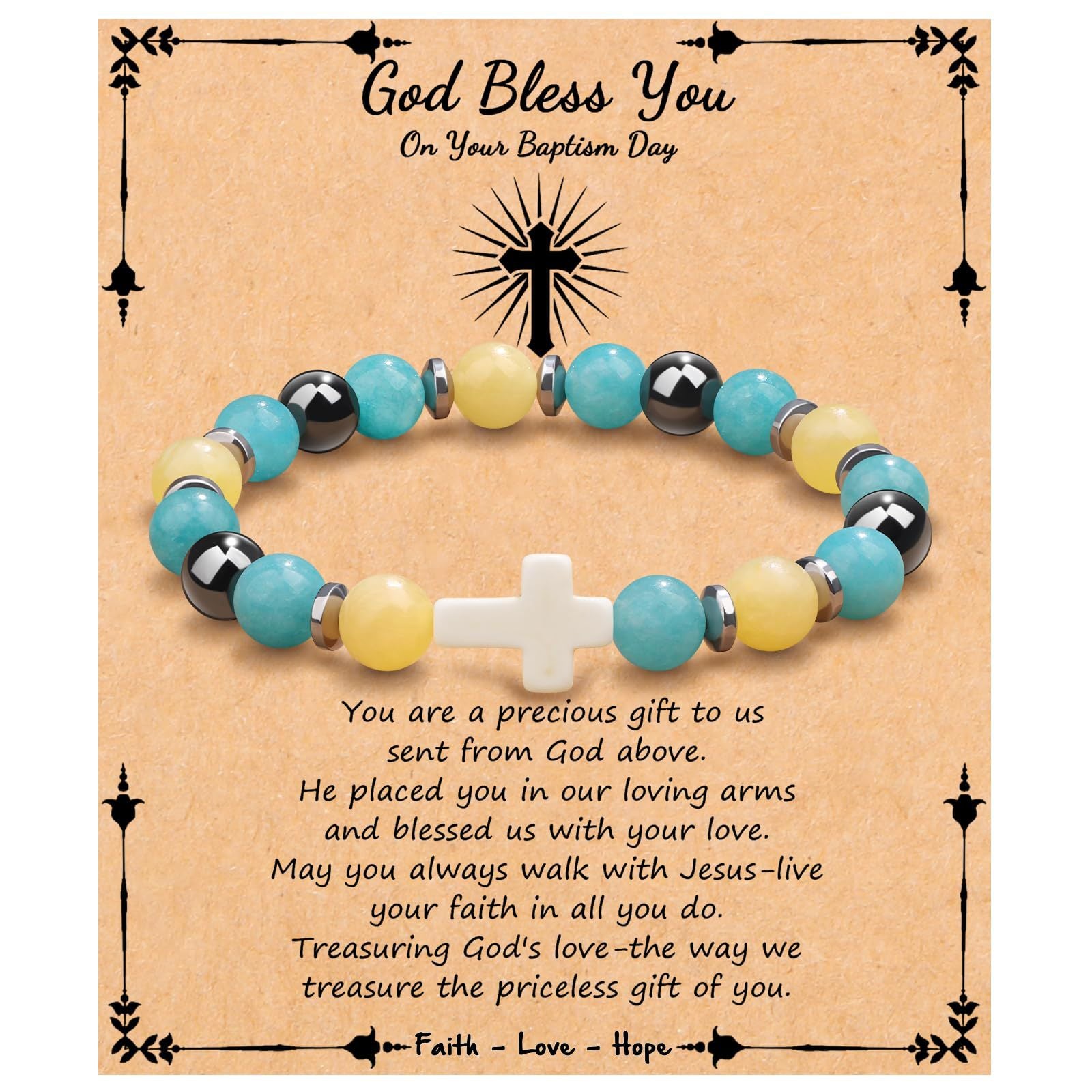 Emperor Stone Cross Bracelet - Faith Love Hope Inspirational Gift for Women & Men