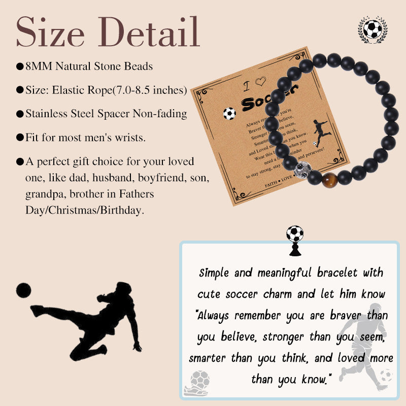 Men's Sports Bracelet with Tiger Eye - Adjustable Black Bead String Bracelet for Basketball Soccer Tennis Players, Gift for Him