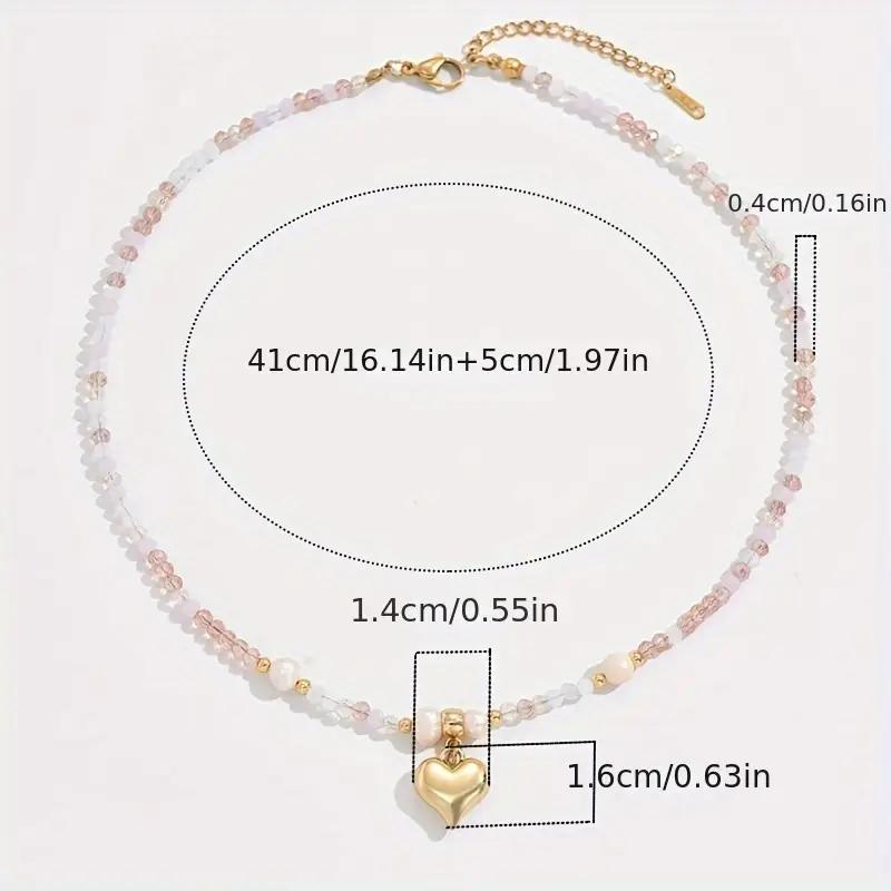 Natural Pearl & Crystal Heart Necklace - Dainty Gold Pendant Choker for Women, Elegant Gift