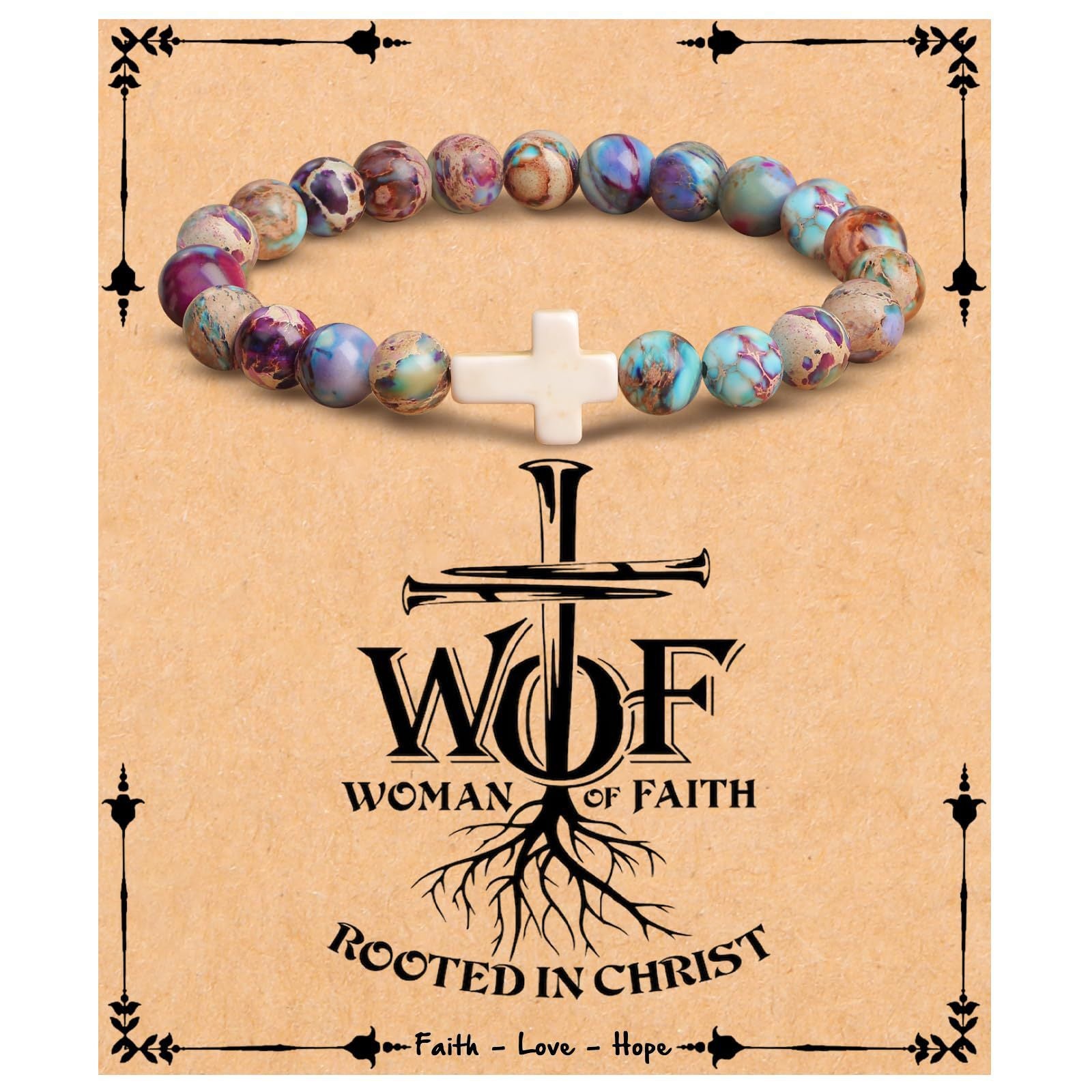 Emperor Stone Cross Bracelet - Faith Love Hope Inspirational Gift for Women & Men