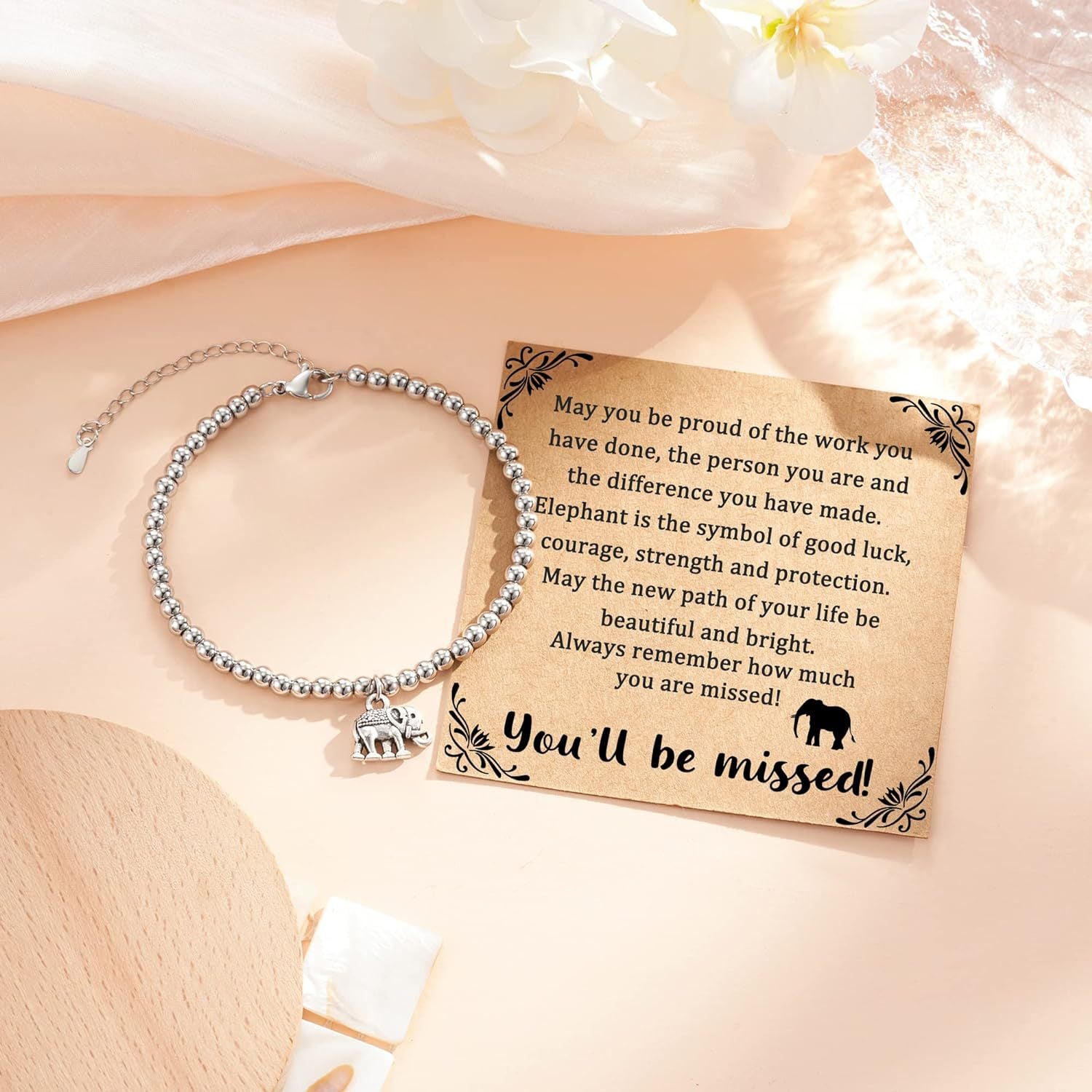Bee, Elephant & Ladybug Charm Bracelet - Sterling Silver Plated Inspirational Gift for Women