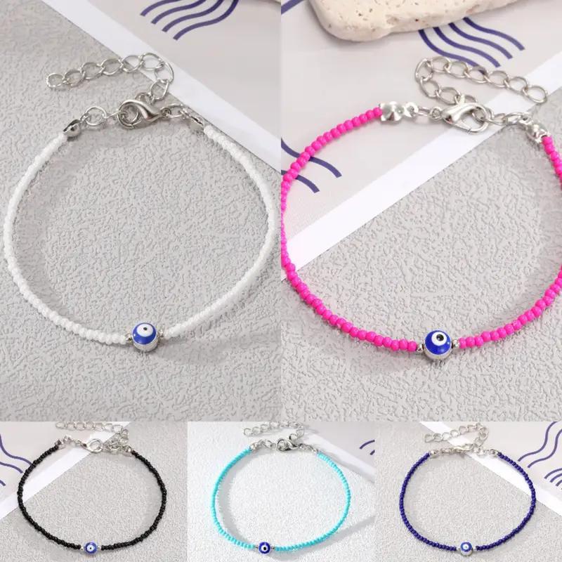 Evil Eye Protection Bracelet Set - Nazar Boncugu Beaded Charm Bracelet with Lobster Clasp (5 Colors)