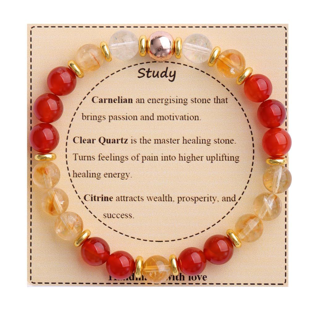 Strength" Triple Gemstone Bracelet - Amethyst, Aquamarine & Citrine Energy Bracelet for Women, Motivational Adjustable Gift