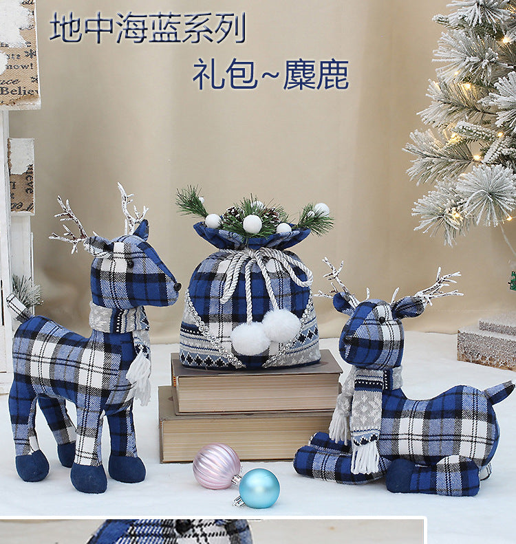 Christmas Decoration Standing Reindeer Figurine Desktop Ornament Window Display Christmas Fabric Deer Doll Decoration