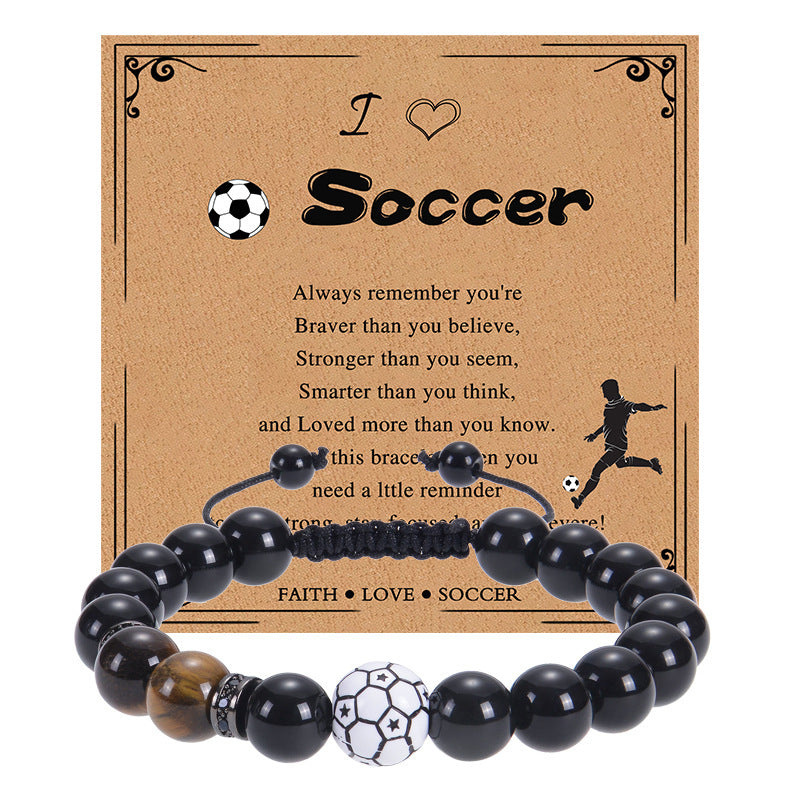 Men's Sports Bracelet with Tiger Eye - Adjustable Black Bead String Bracelet for Basketball Soccer Tennis Players, Gift for Him