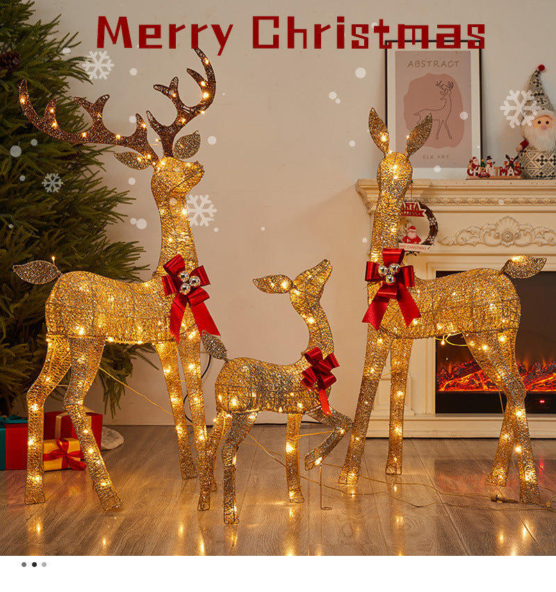Amazon New Christmas Decoration Reindeer Glowing Iron Art Deer Ornament Store Window Christmas Mother and Baby Deer