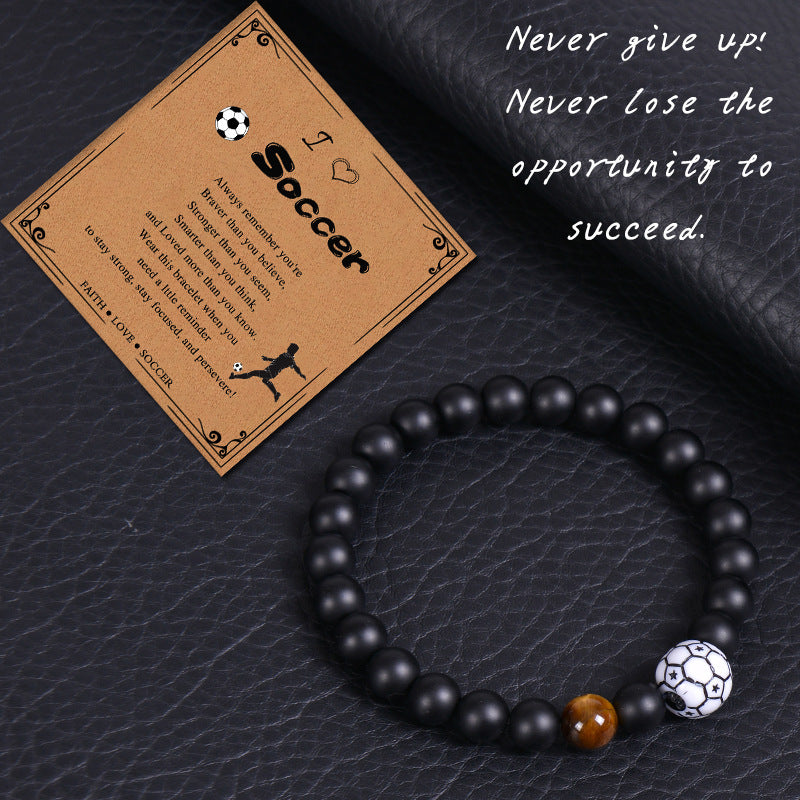 Men's Sports Bracelet with Tiger Eye - Adjustable Black Bead String Bracelet for Basketball Soccer Tennis Players, Gift for Him