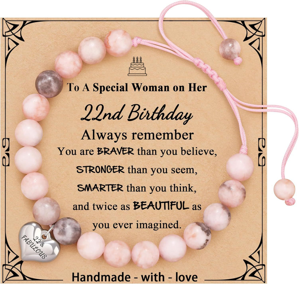 Sweet 18 Birthday Bracelet for Daughter - Personalized Heart Pink Zebra Stone adjustable Gift for 18th Birthday