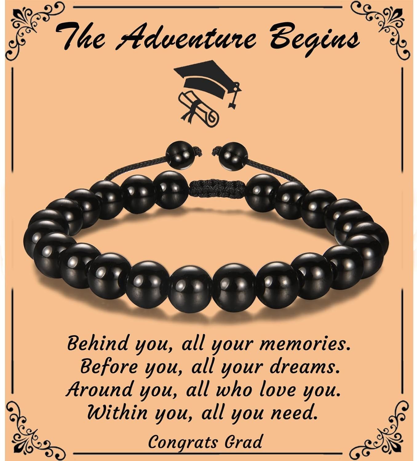 The Adventure Begins" Graduation Bracelet for Men - Tiger's Eye & Lava Stone Bead Bracelet, Gift for Grads