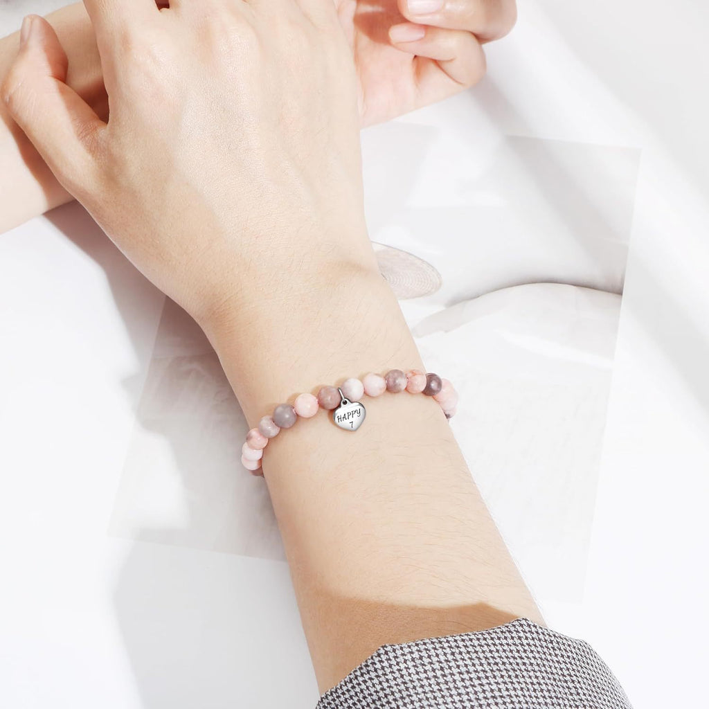 Sweet 18 Birthday Bracelet for Daughter - Personalized Heart Pink Zebra Stone adjustable Gift for 18th Birthday