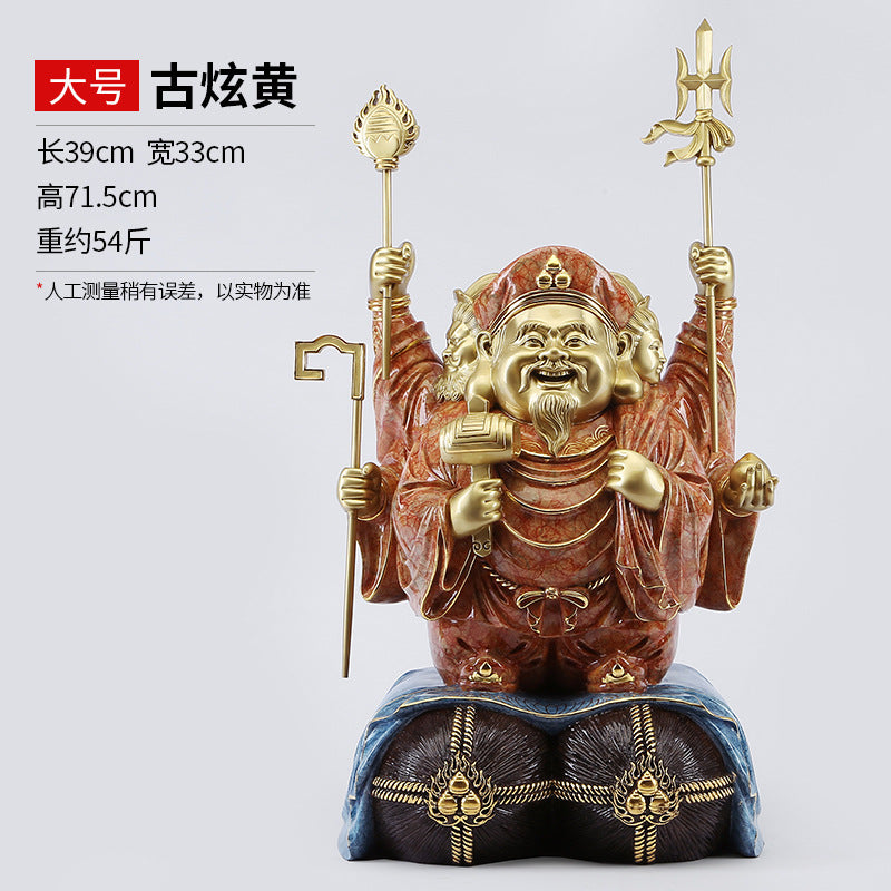 Brass Color-Cut Gold Large Three-Sided Black Heavenly God of Wealth Bronze Statue Home Decoration Craft Ornament