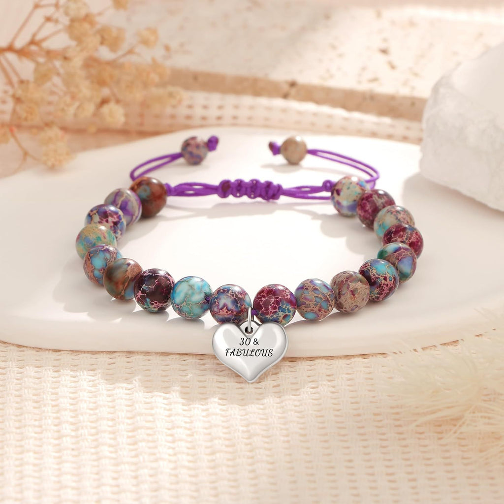 Sweet 18 Birthday Bracelet for Daughter - Personalized Heart Pink Zebra Stone adjustable Gift for 18th Birthday