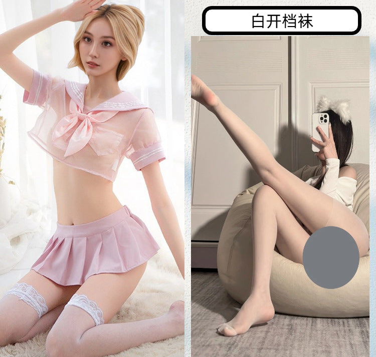 Sexy Lingerie Sexy Student Uniform Sailor Suit Short Skirt Transparent Set Temptation Cute College Style Fun 