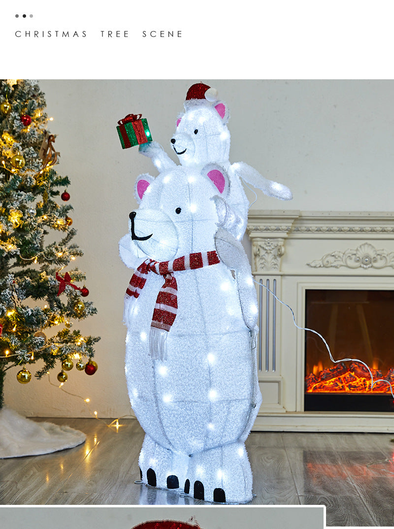 Christmas Decoration Polar Bear Iron Art Ornament Glowing Bear Street Light Ornament Mall Window Display Ornament