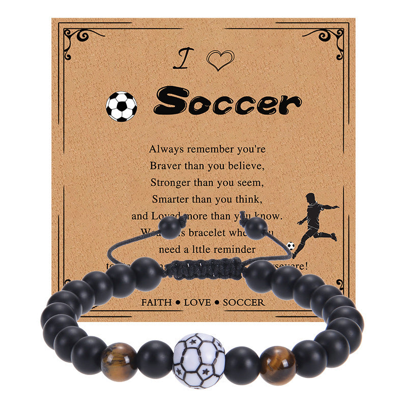 Men's Sports Bracelet with Tiger Eye - Adjustable Black Bead String Bracelet for Basketball Soccer Tennis Players, Gift for Him