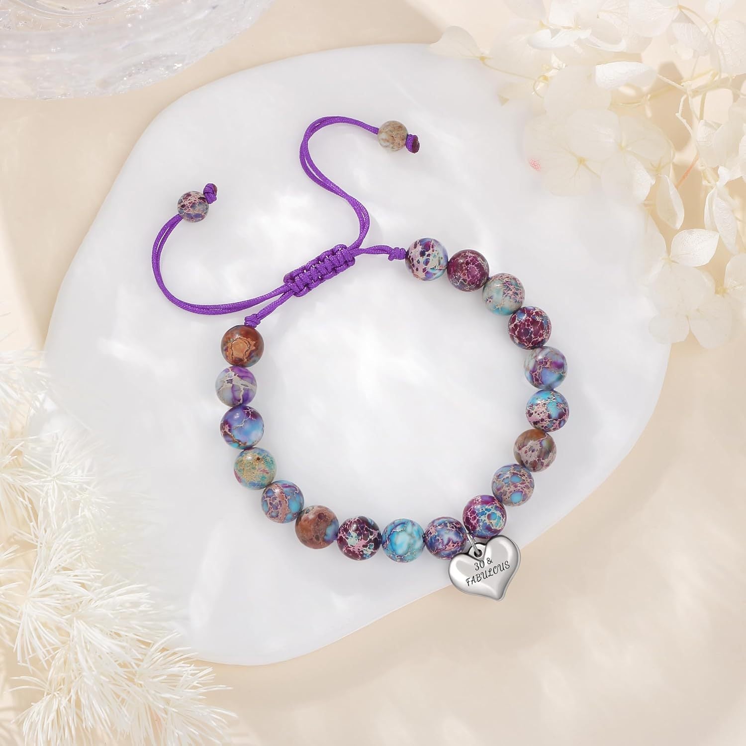 Sweet 18 Birthday Bracelet for Daughter - Personalized Heart Pink Zebra Stone adjustable Gift for 18th Birthday