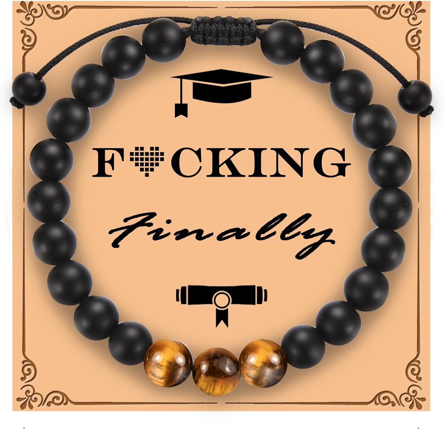 The Adventure Begins" Graduation Bracelet for Men - Tiger's Eye & Lava Stone Bead Bracelet, Gift for Grads