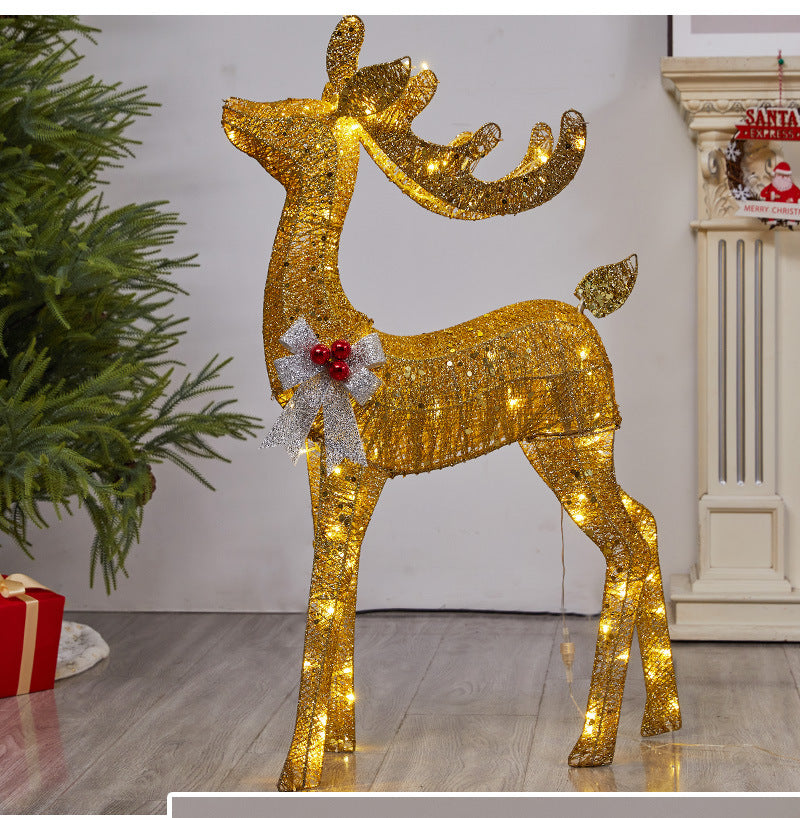 Amazon New Christmas Decoration Reindeer Glowing Iron Art Deer Ornament Store Window Christmas Mother and Baby Deer
