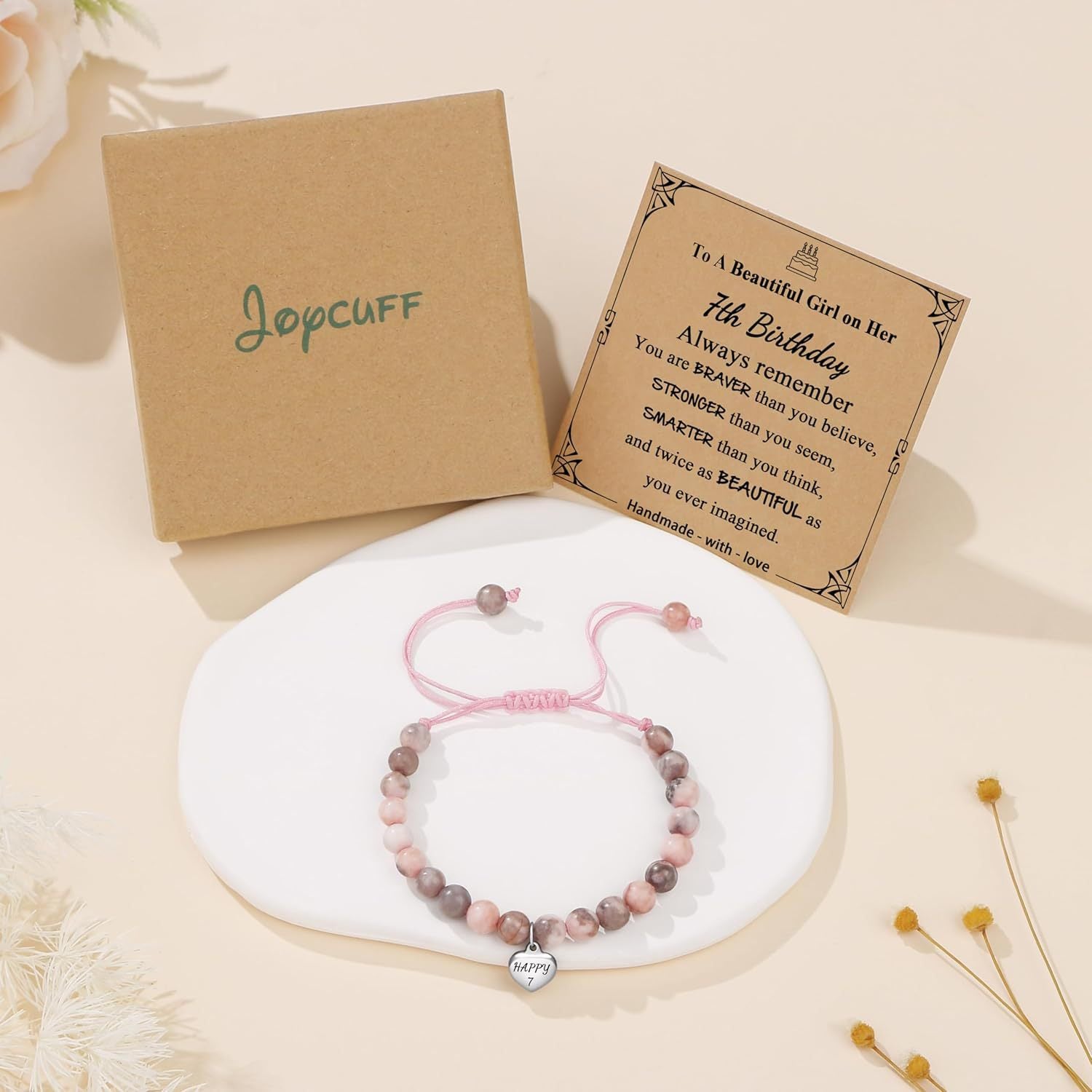 Sweet 18 Birthday Bracelet for Daughter - Personalized Heart Pink Zebra Stone adjustable Gift for 18th Birthday