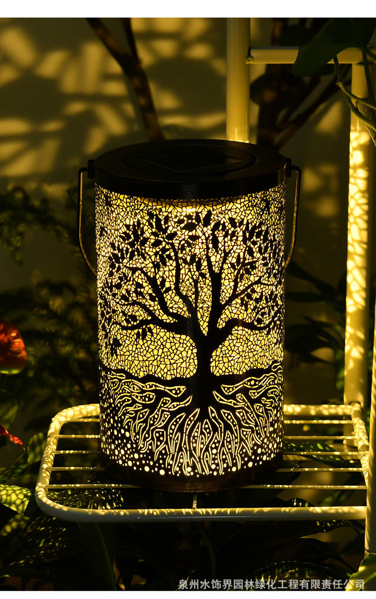 Amazon New Iron Art Large Tree Light Outdoor Courtyard Solar Landscape Light Decorative Atmosphere Hollow Hanging Light