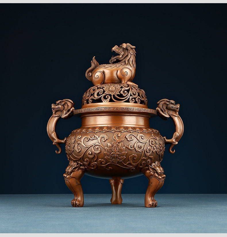 Copper Ming Dynasty Lion Incense Burner for Home Office Antique Xuande Incense Burner Incense Aromatherapy Burner Indoor Household Incense Burner