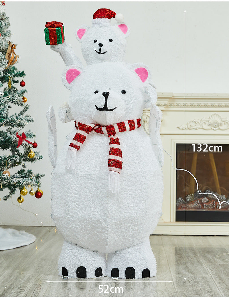 Christmas Decoration Polar Bear Iron Art Ornament Glowing Bear Street Light Ornament Mall Window Display Ornament