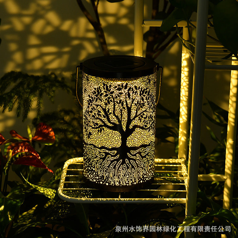 Amazon New Iron Art Large Tree Light Outdoor Courtyard Solar Landscape Light Decorative Atmosphere Hollow Hanging Light