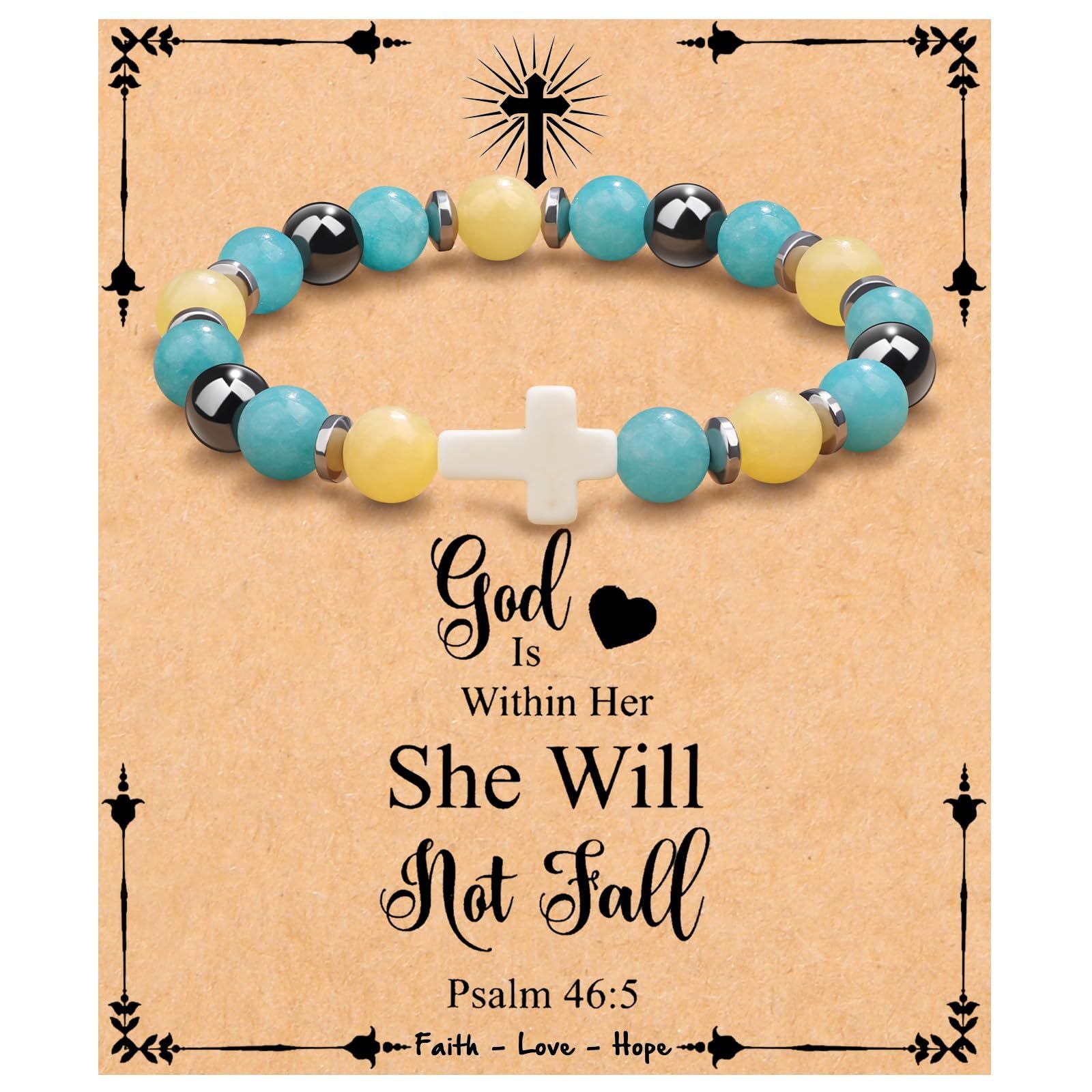 Emperor Stone Cross Bracelet - Faith Love Hope Inspirational Gift for Women & Men