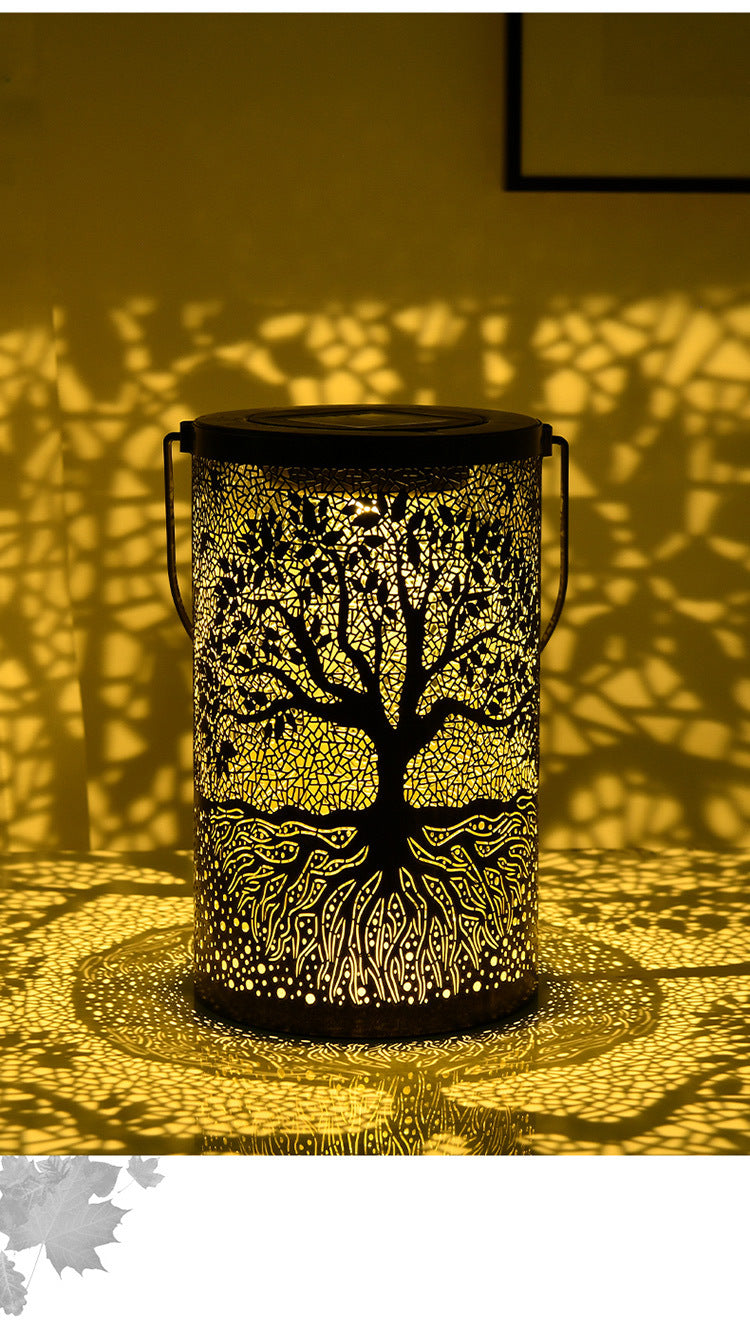 Amazon New Iron Art Large Tree Light Outdoor Courtyard Solar Landscape Light Decorative Atmosphere Hollow Hanging Light