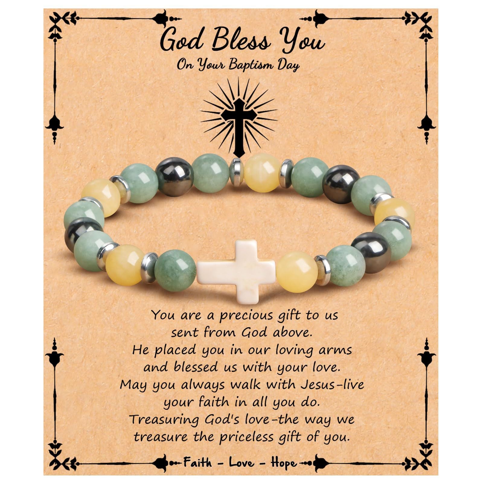 Emperor Stone Cross Bracelet - Faith Love Hope Inspirational Gift for Women & Men