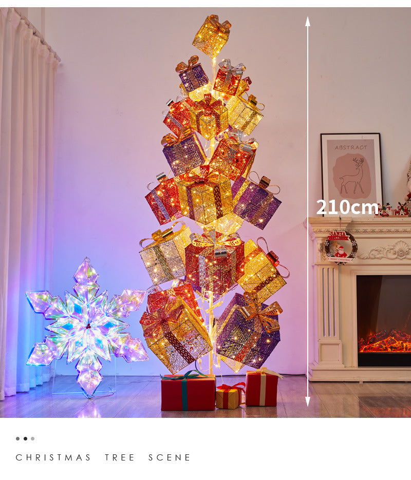 Amazon New Product Christmas Tree Decorations Glowing Gift Box Tree Store Window Display Christmas Reindeer Ornament