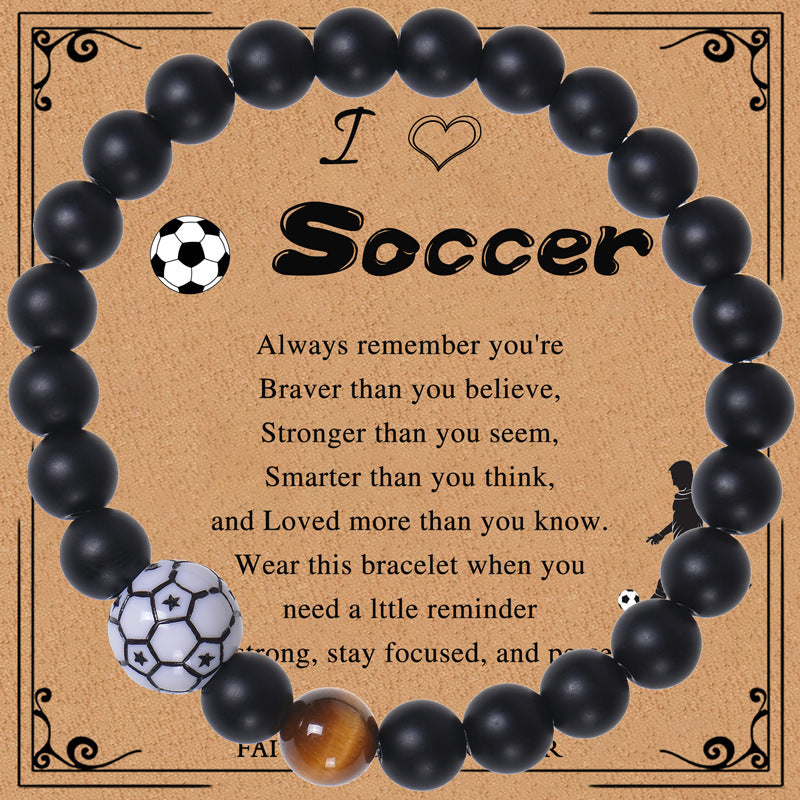Men's Sports Bracelet with Tiger Eye - Adjustable Black Bead String Bracelet for Basketball Soccer Tennis Players, Gift for Him