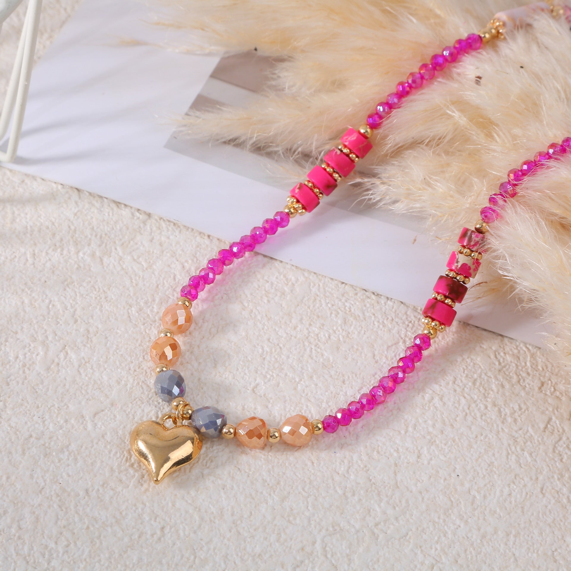 Love & Scent Gift Set - Crystal Heart Beaded Necklace with Perfume, Romantic Present for Her