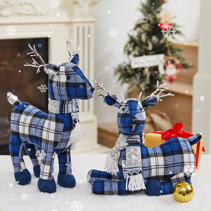 Christmas Decoration Standing Reindeer Figurine Desktop Ornament Window Display Christmas Fabric Deer Doll Decoration