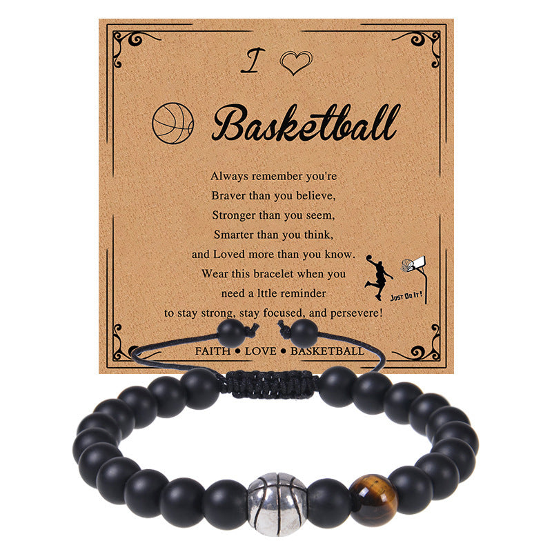 Men's Sports Bracelet with Tiger Eye - Adjustable Black Bead String Bracelet for Basketball Soccer Tennis Players, Gift for Him