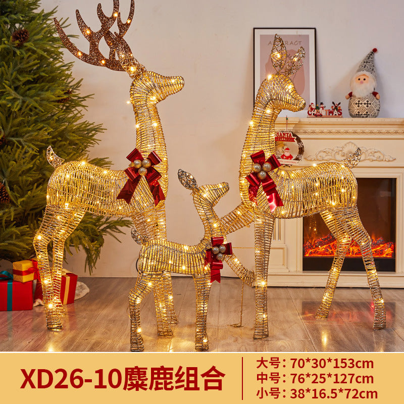 Amazon New Christmas Decoration Reindeer Glowing Iron Art Deer Ornament Store Window Christmas Mother and Baby Deer