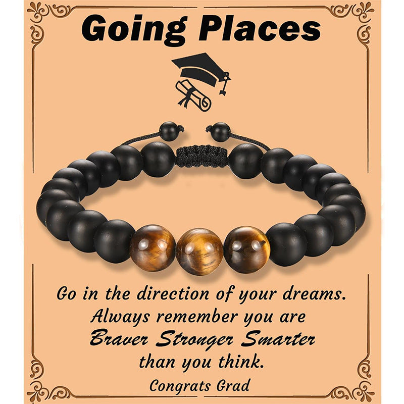 The Adventure Begins" Graduation Bracelet for Men - Tiger's Eye & Lava Stone Bead Bracelet, Gift for Grads