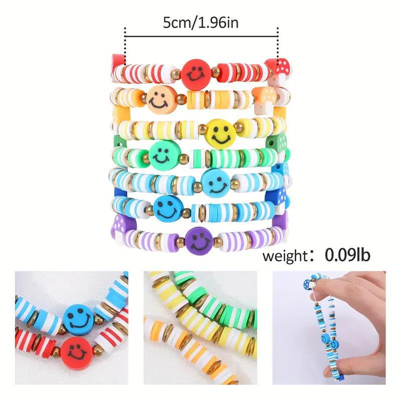 Kids Polymer Clay Bracelet Set - Smiley Face & Mushroom Adjustable Bracelets for Girls Boys, Fun Party Favors